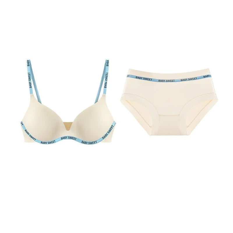 Wireless Non Padded Bra Set for Small Bust Seamless Comfort Bralette & Briefs Pure Elegant Ladies Intimates Teen Girls Underwear