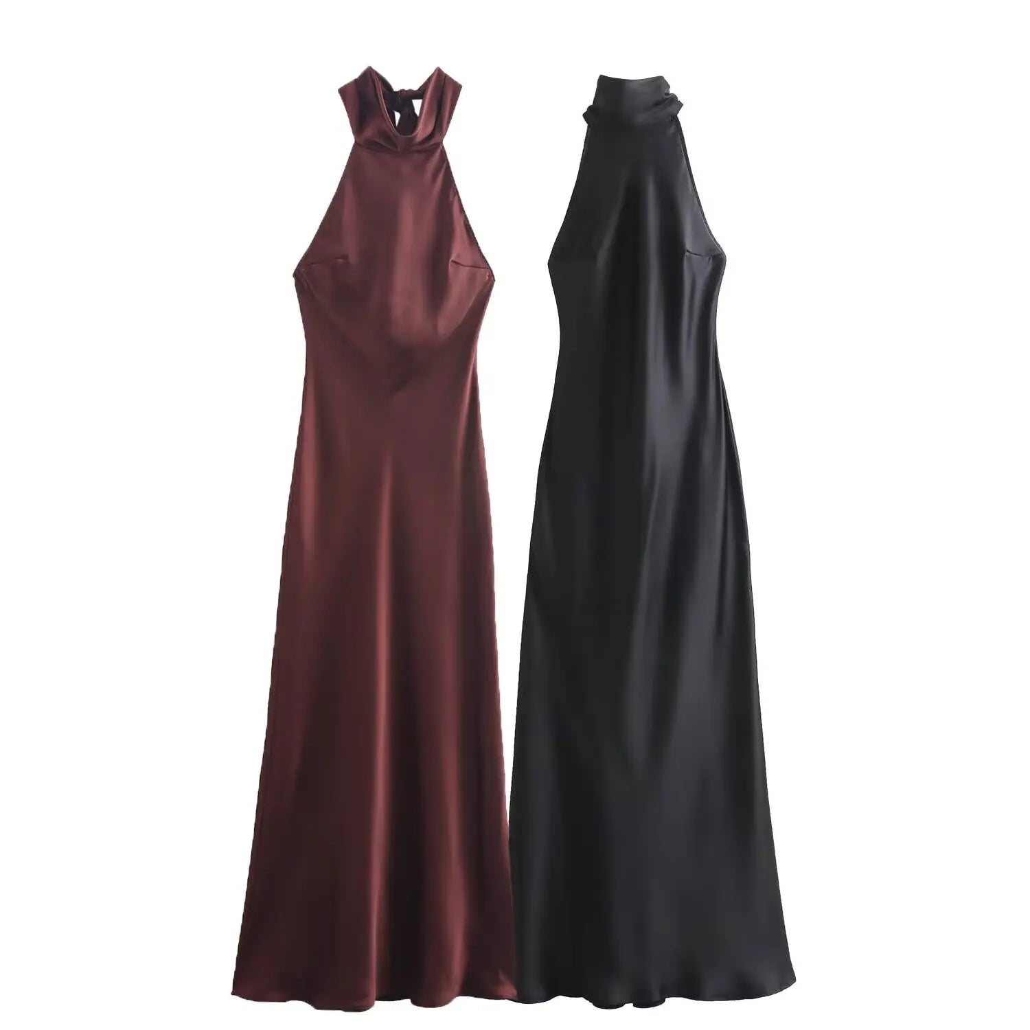 Foridol Halter Satin Dress Women Sexy Backless Burgundy summer spring Dress Elegant Maxi Long Party Dress Christmas Vestidos