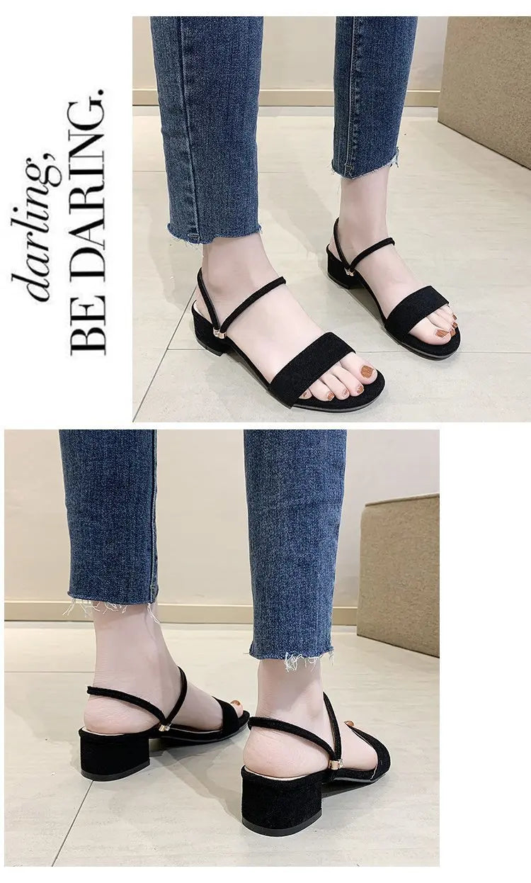 Women Sandals Chunky Heels Slides Summer 2026 Elegant Shoes Women Slipper Big Size 34-42 Fashion Summer Sandal Women