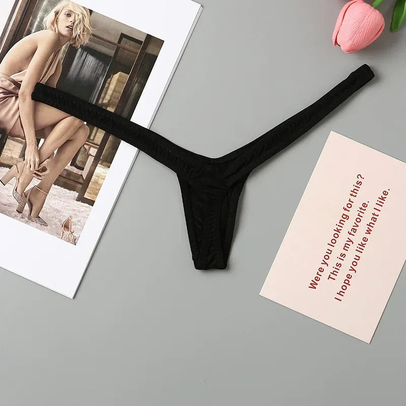 4PCS Thong Sexy Low Waist Mini Panties Deep V Thong Women's Breathable One Line Bikini Bottom Thong Female Panty Women Underwear