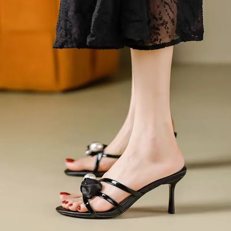 Liyke 2026 New Fashion Flowers Pearl   Women Slippers Summer Party Dress  Sandals