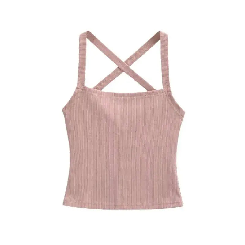 Solid Color Sexy Back-Cross-Strap Tank Top For Women New Summer Slim-Fit Short Outerwear Base Top Pure Desire Casual Style 56ZA