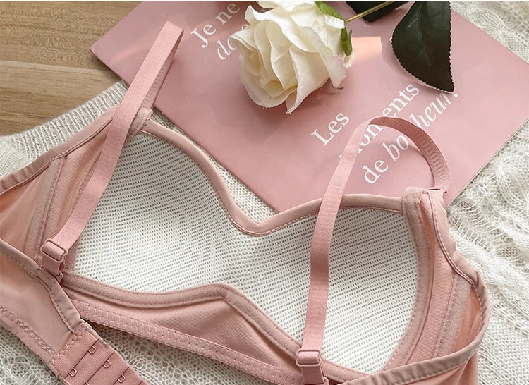 Summer Lace Half Cup Bra Small Bust Beachwear Gathering Light Support Pure Bralette Ultra Thin Wirefree Set AU MOYISU S-XL-32-38
