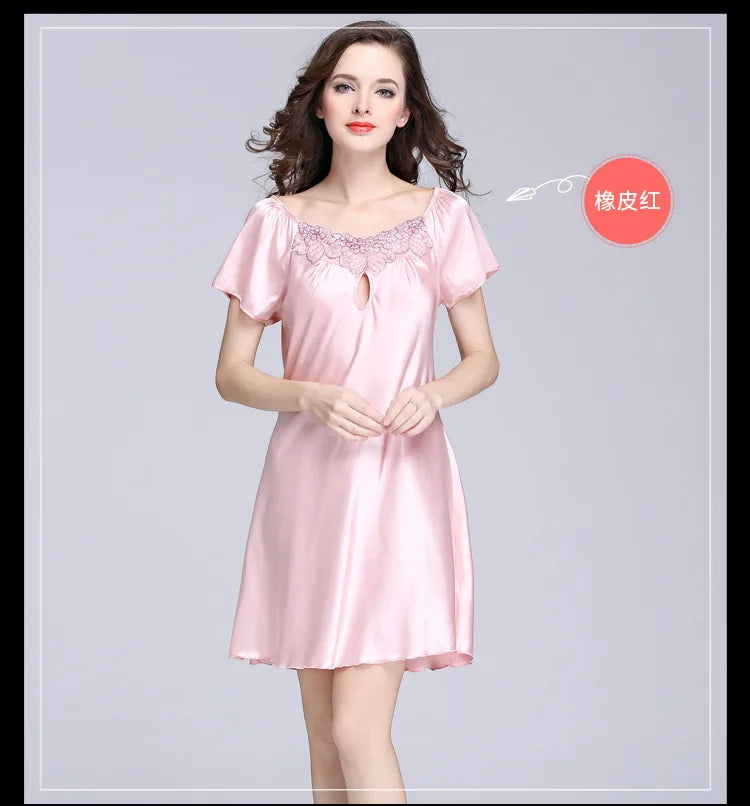Women's Sleepwear Ice Silk Casual Silk Pajamas Women's Summer Sexy Short Sleeve Lace Pajamas Loungewear