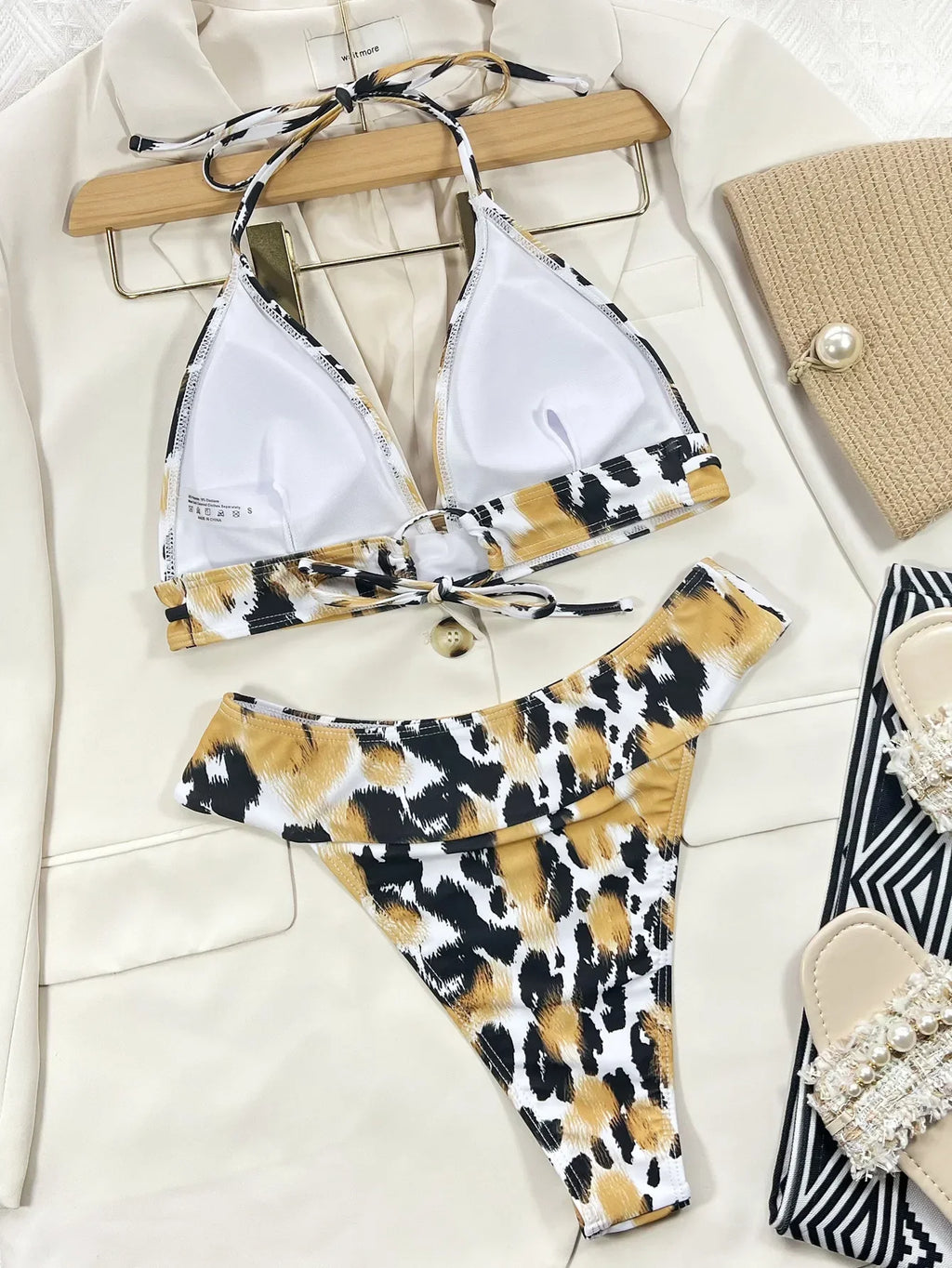 2026 Sexy Bikini Women Push Up Leopard Print High Waist Halter Swimwear Swimsuit Bikinis Set Bathing Suit Metal Chain Decor New