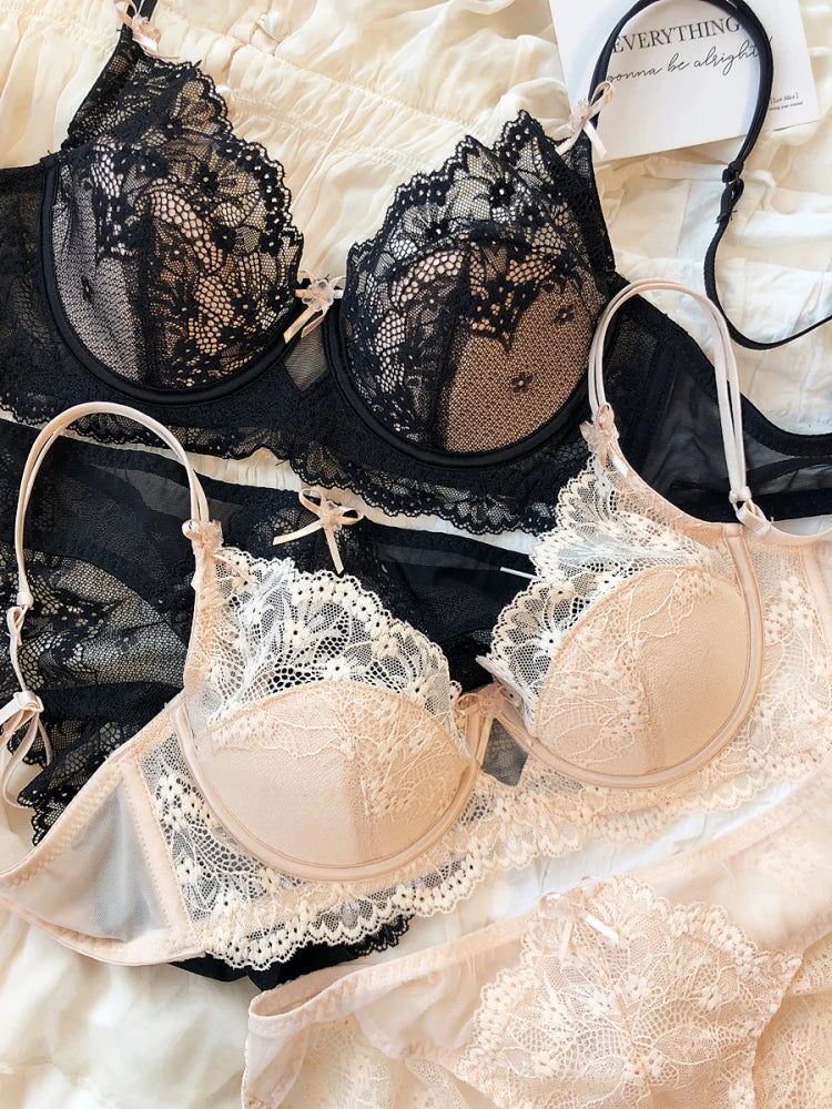 French Style Lace Bra Set Women Sexy Underwear Push Up Seductive Lingerie Set Summer Breathable Comfortable Easy Thin Bralette