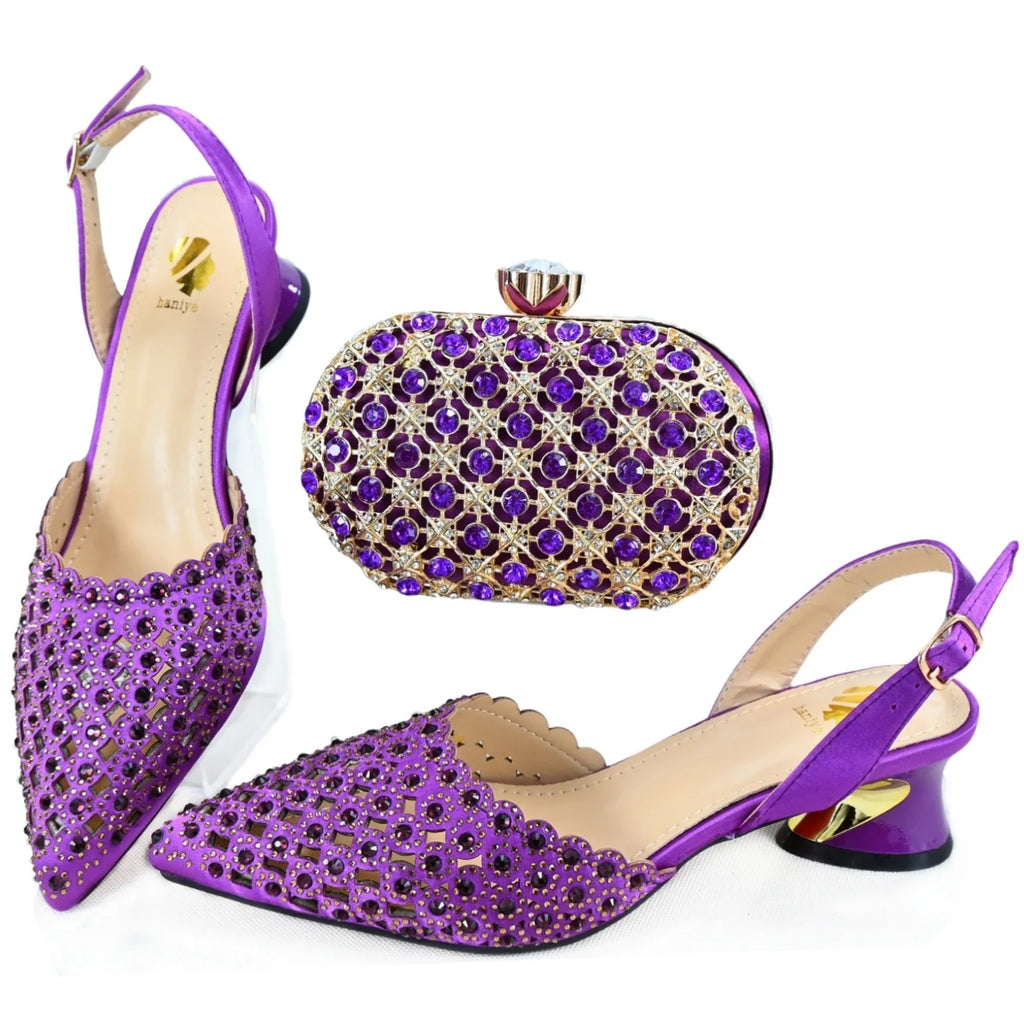 Doershow  High Quality African Style Ladies Shoes And Bags Set Latest purple Italian Shoes And Bag Set For Party  HAE1-7