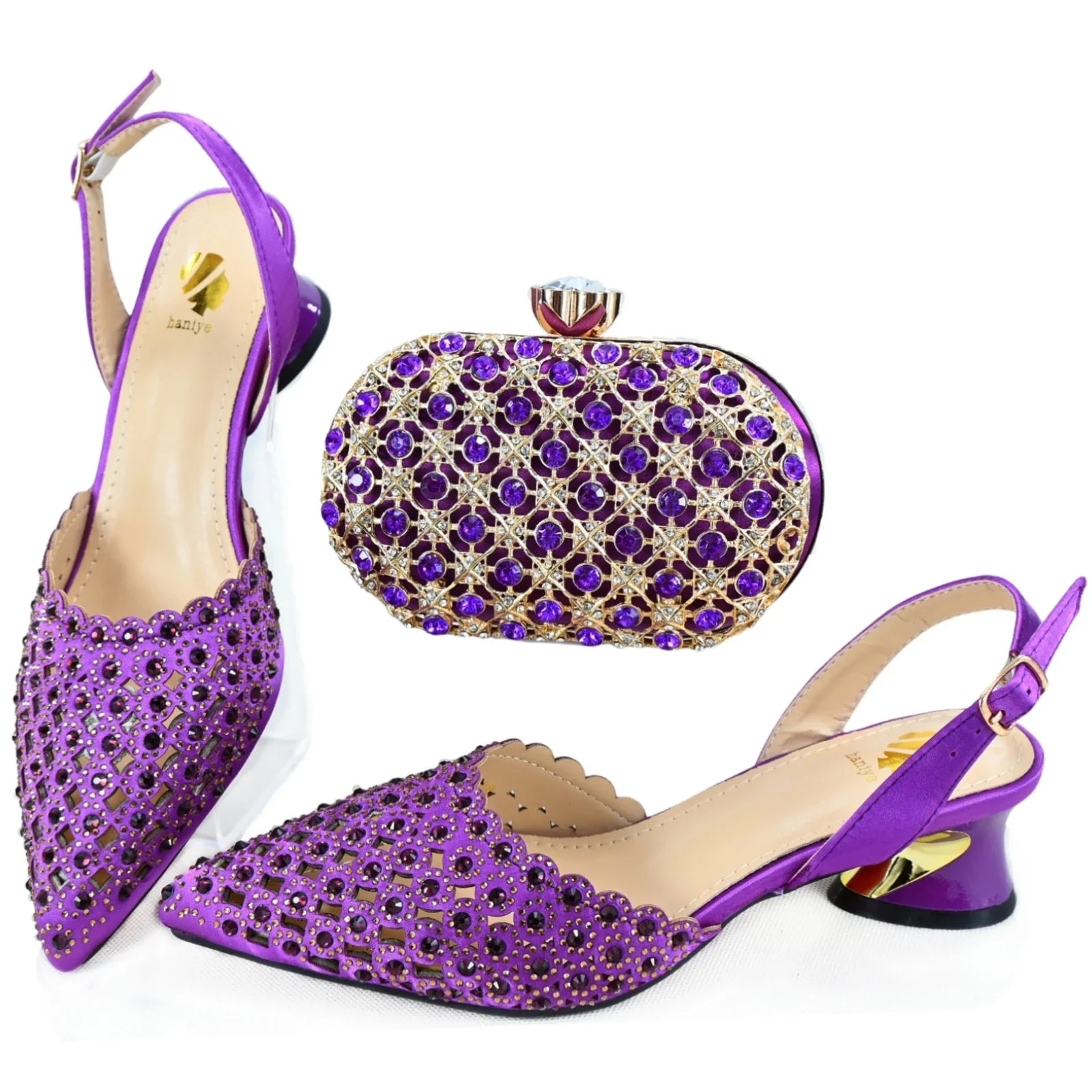 Doershow  High Quality African Style Ladies Shoes And Bags Set Latest purple Italian Shoes And Bag Set For Party  HAE1-7