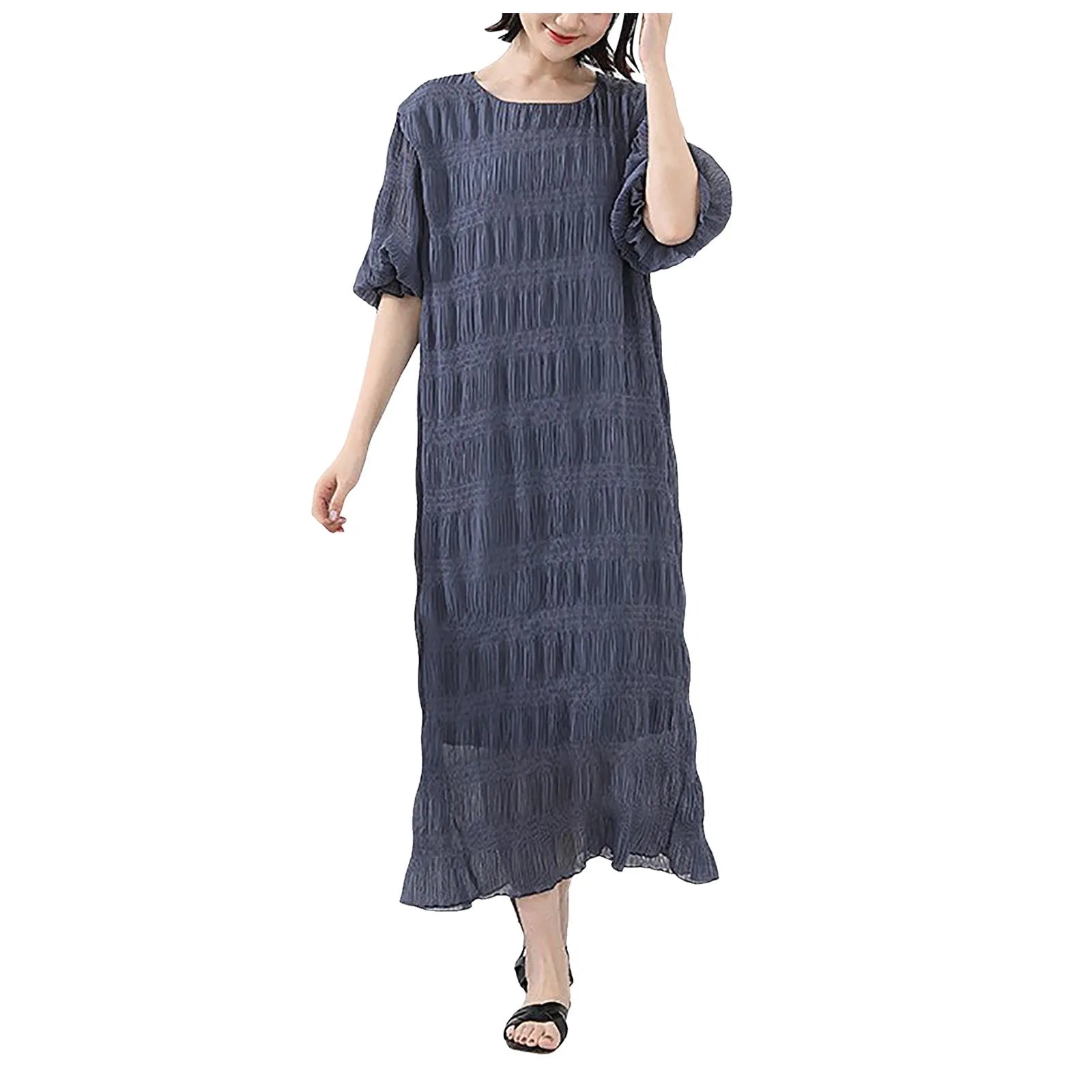 Long Dresses For Women Casual Summer Trendy Boho Style Pleated Cover Up Vestidos Daily Wear High Quality Elegant Maxi Dress