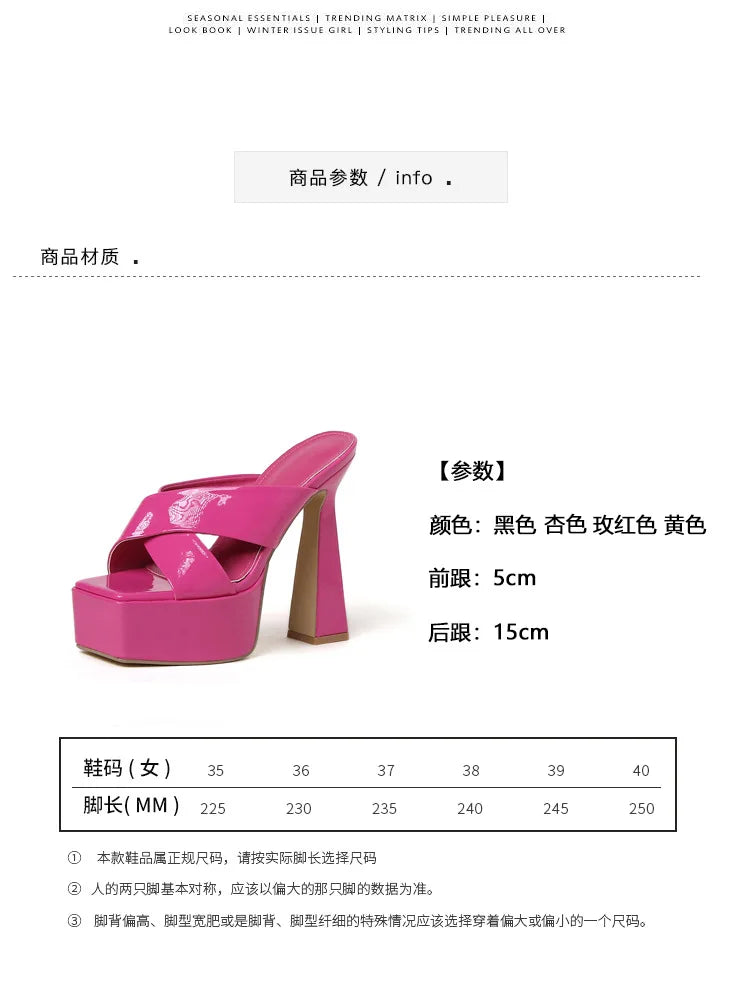 Summer New Style Fashion Waterproof Platform Super High Heel Women's Slippers Outdoor Party Open Toe Sandals High 15cm Size 37