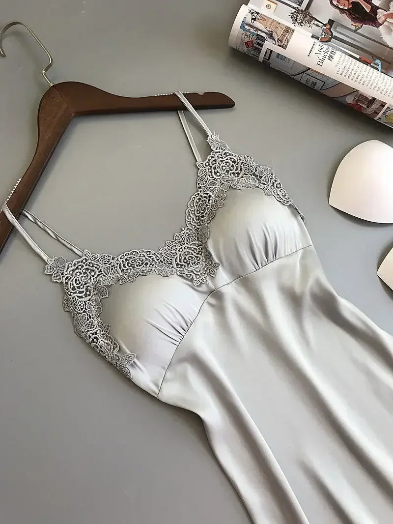 Sexy Pajamas Women's Silk Suspender Nightdress Ladies Spring And Summer Ice Silk Thin Halter Home Service Satin Night Dresses