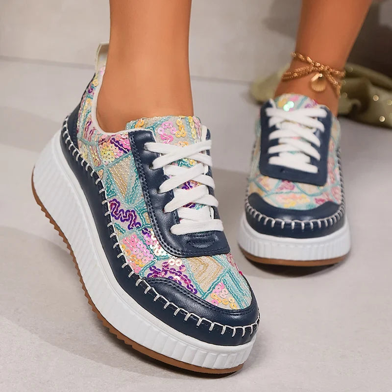 Punk Mixed Color Platform Sneakers for Women 2025 Fashion Thick Bottom Vulcanized Shoes Woman Cozy Non Slip Walking Shoes 43