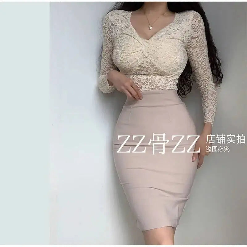 WOMENGAGA Mid Length Skirt For Elegance Apricot Slim Mini Dress Sweet Sexy Korean Women 2023 Skirts High Waist Fashion HGR0