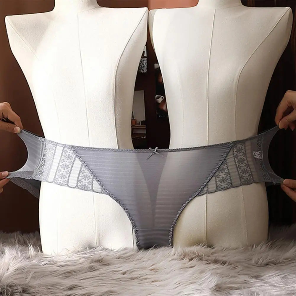 Anti-septic Women Underpants Women Panties Mid Waist Lace Bow Decor Tummy Control Butt-lifted Soft Stretchy Quick Dry Briefs