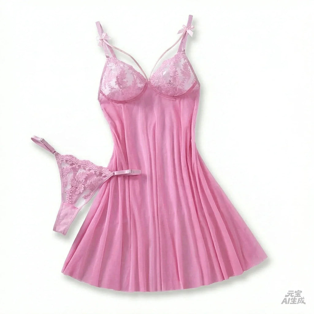Pink Sexy Women's Underwear: Laceless Panties with Cutouts, Sexy Halter Dresses, Female Erotic Wear, Naughty Pajamas ZA825066