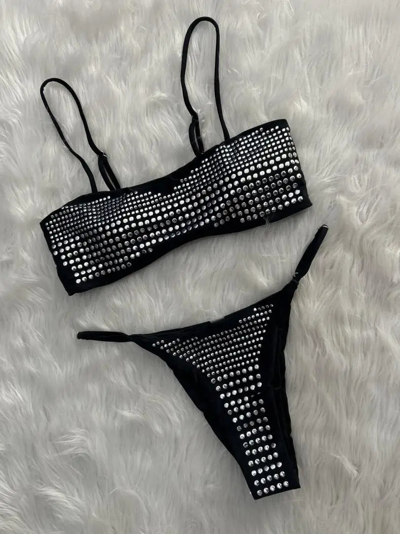 Sexy two-piece bikini high temperature perm sequined women's swimsuit beach vacation swimwear