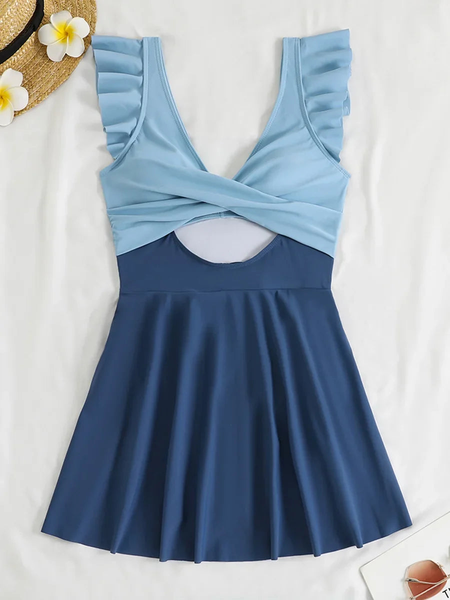 2026 Sexy Ruffle Swimsuit One Piece Hollow Swimwear Women Bathers Bathing Swimming Swim Suit Female Beachwear