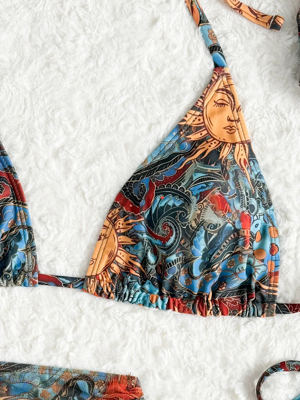 Sexy Abstract Sun Print Bikini Set 2025 Women Push Up Bra Mesh Skirt 4 Piece Swimsuit Summer Bathing Suit Holiday Swimwear