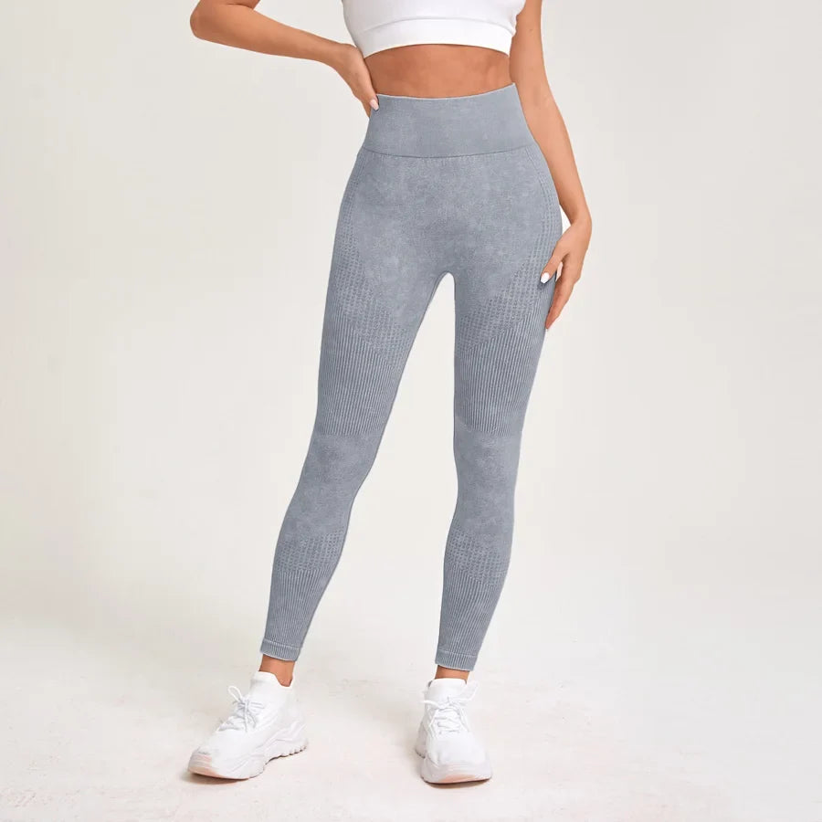 Retro Stone Wash Sportswear Woman Gym Yoga Pants Distressed Seamless High Waist  Women Sports Leggings Tummy Control Squat-Proof