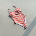 Vintage Red Striped One Piece Swimsuit 2026 Summer Push Up Padded Backless Bikini Beach Bathing Suit Pool Tummy Control Swimwear