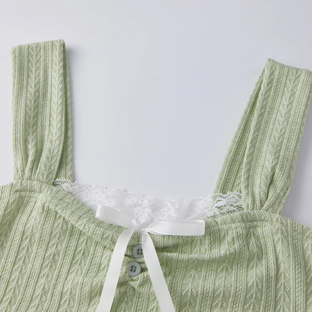 Women Summer Solid Color Tank Tops Casual Lace Trim Cute Bow Sleeveless Basic Vest Streetwear