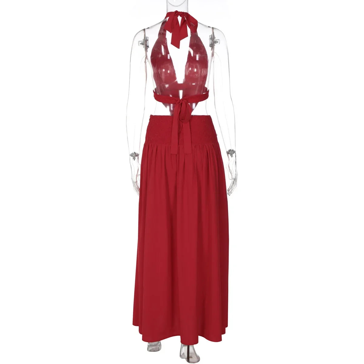 FDYOUI Sexy Halter Neck Backless Wedding Party Dress Women 2026 Summer Hollow Out Lace-up Long Maxi Evening Dresses Red Gowns