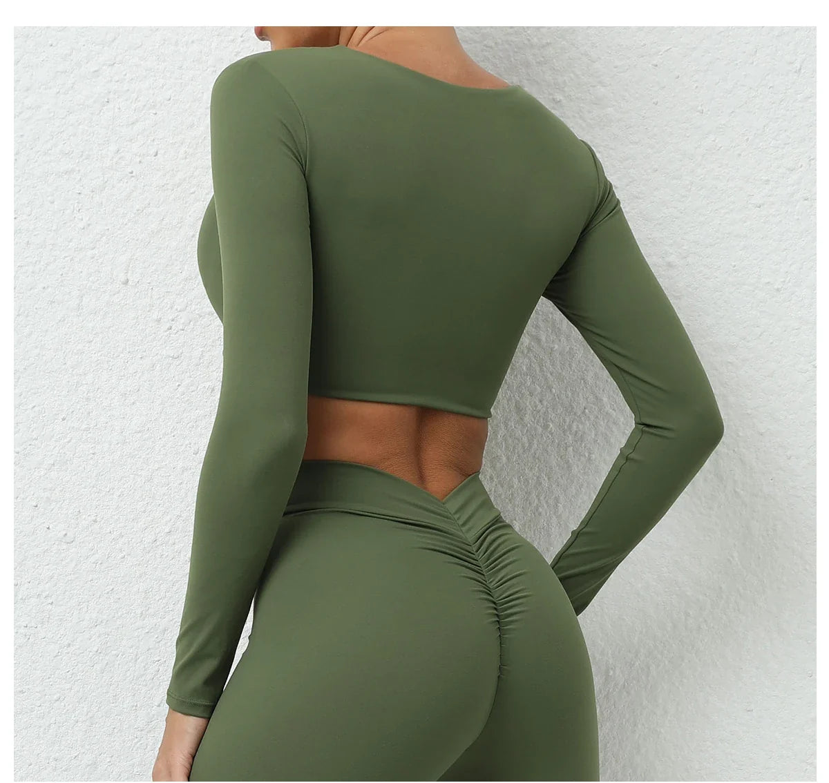 Long Sleeve Gym Crop Tops for Women Twist Deep V Workout Quick Dry Padded Sports Fitness Yoga T-Shirt