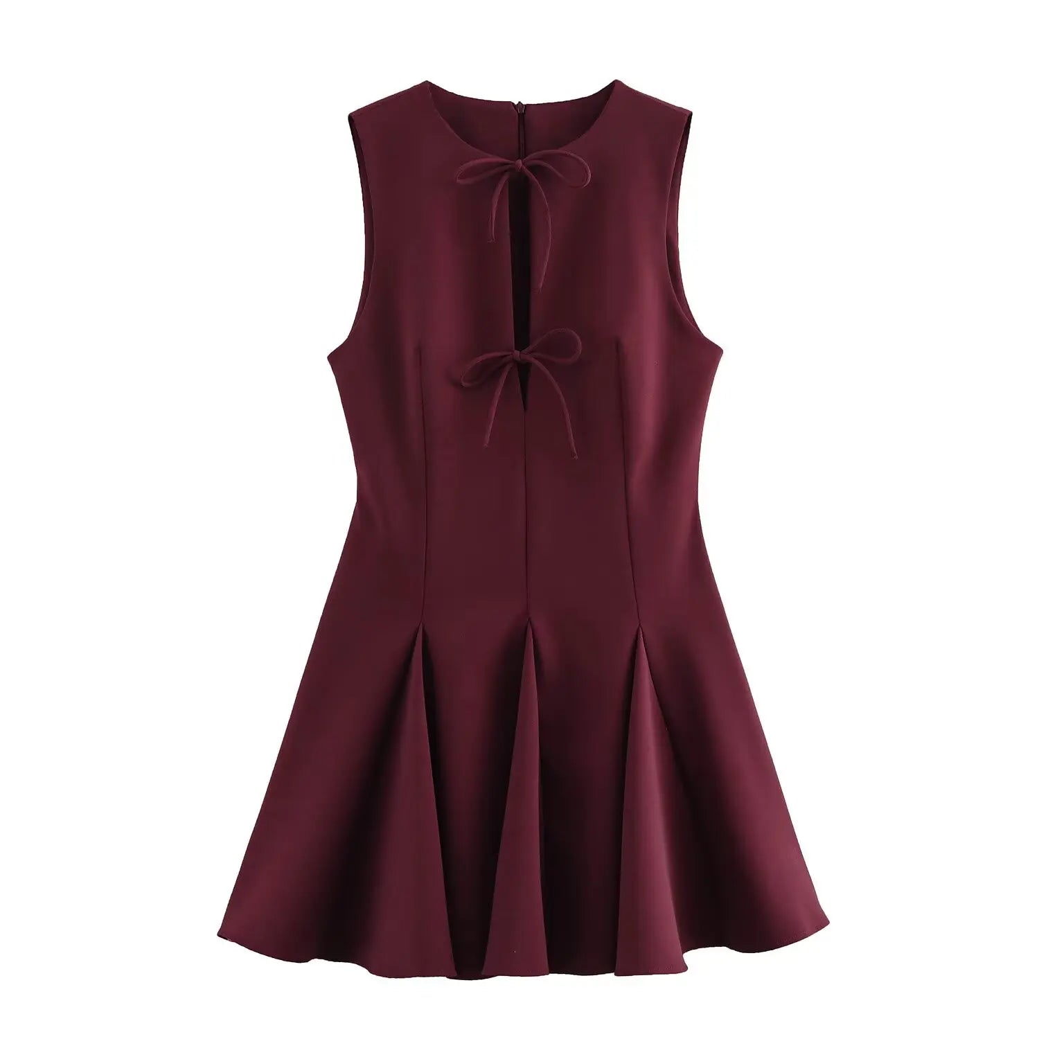 Foridol Bowknot Pleated Short Dress for Women O Neck Sleeveless Tank Mini Party Dresses Summer Spring 2025 New in Casual Vestido