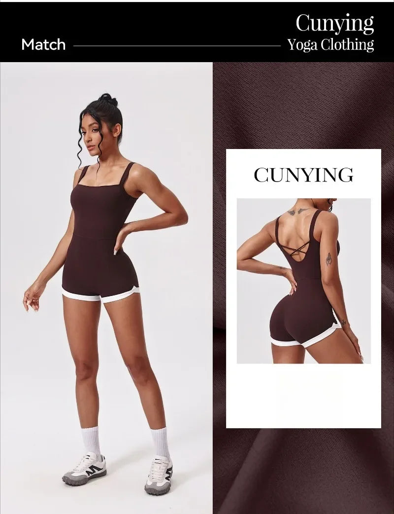 Women's Seamless Yoga Jumpsuit - Quick-Dry Color Block Naked Feel Bodysuit & Cut-Out Backless Straps for Running Fitness Workout