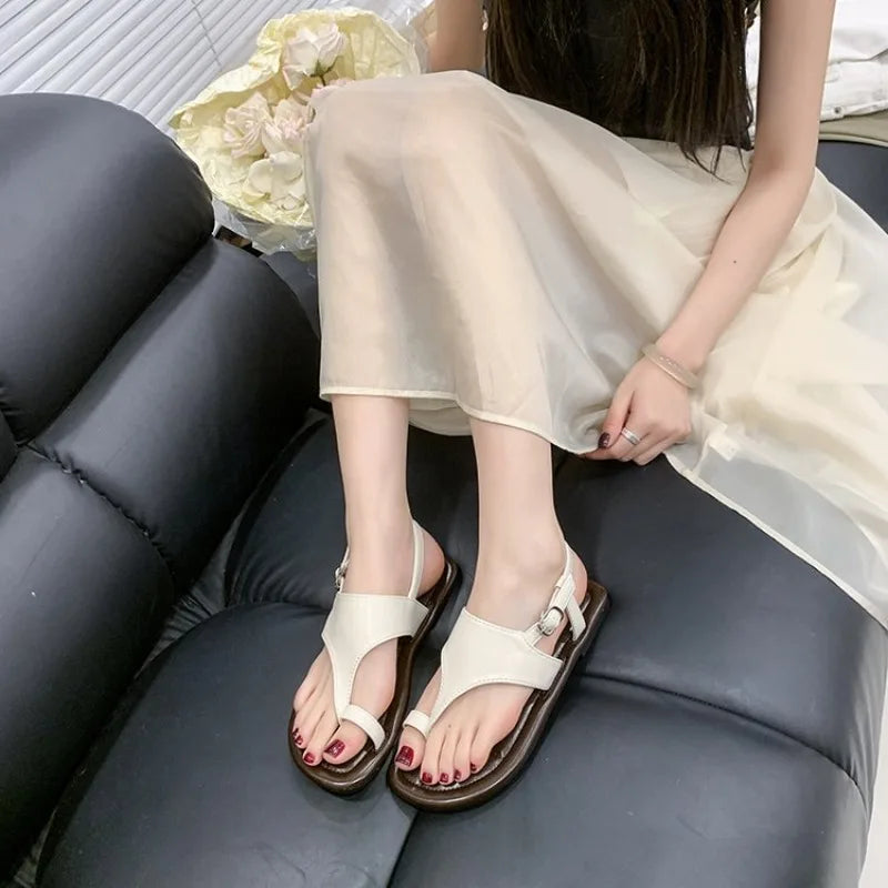 Women's Sandals 2026 Summer Fashion Casual Toe Flat Rubber Sole Buckle Beach Sandals