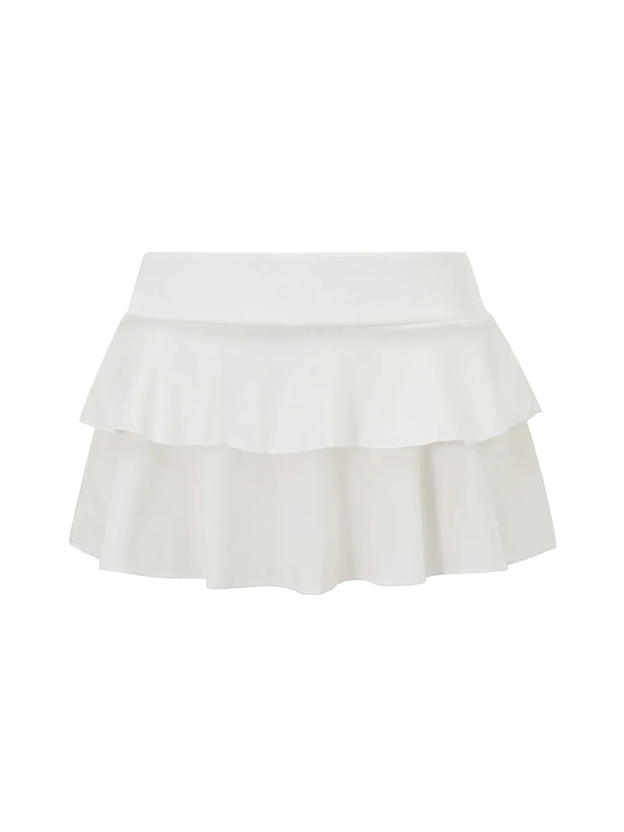 Women's Mini Skirt Low Waist Solid Color Ruffle Hem Skirt Lingerie Sexy Hot Skirts Summer