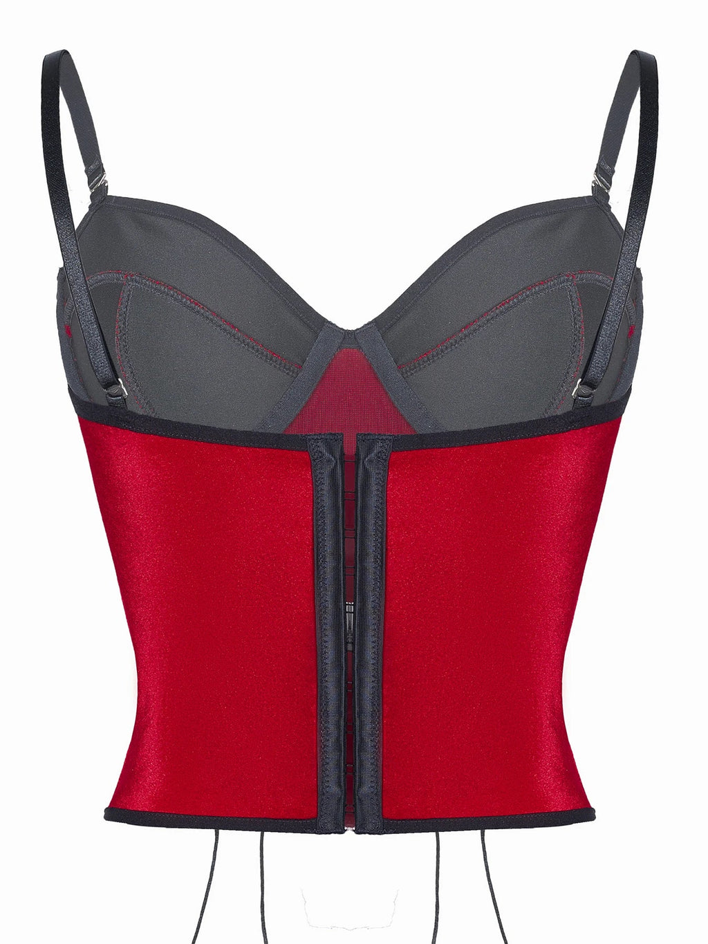 Christmas Red Black Lace Fishnet Boned Bodysuit, Sexy Push Up Corset Shapewear with Side Smoothing, Tummy Control Lingerie