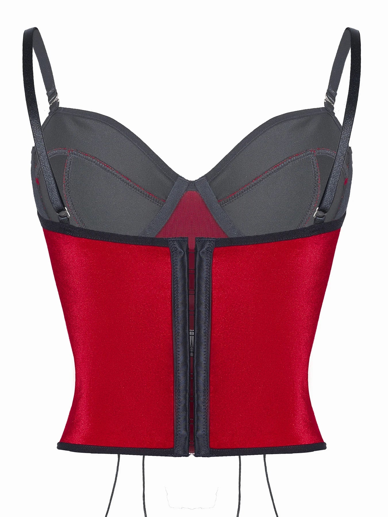 Christmas Red Black Lace Fishnet Boned Bodysuit, Sexy Push Up Corset Shapewear with Side Smoothing, Tummy Control Lingerie
