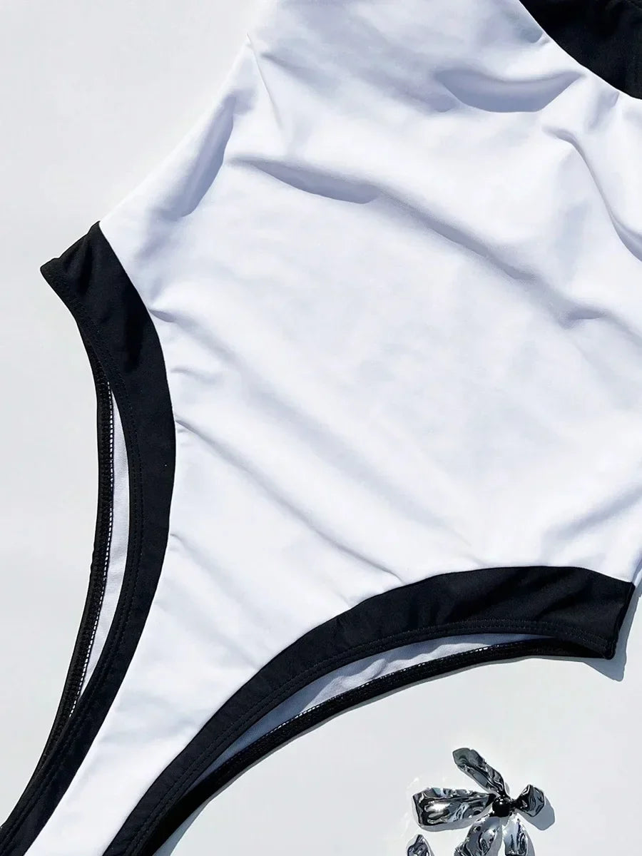 Splicing Vintage Retro High Leg Cut Female Swimwear One Piece Swimsuit Women Monokini Full Back Bathing Suit Swim Beach Bodysuit