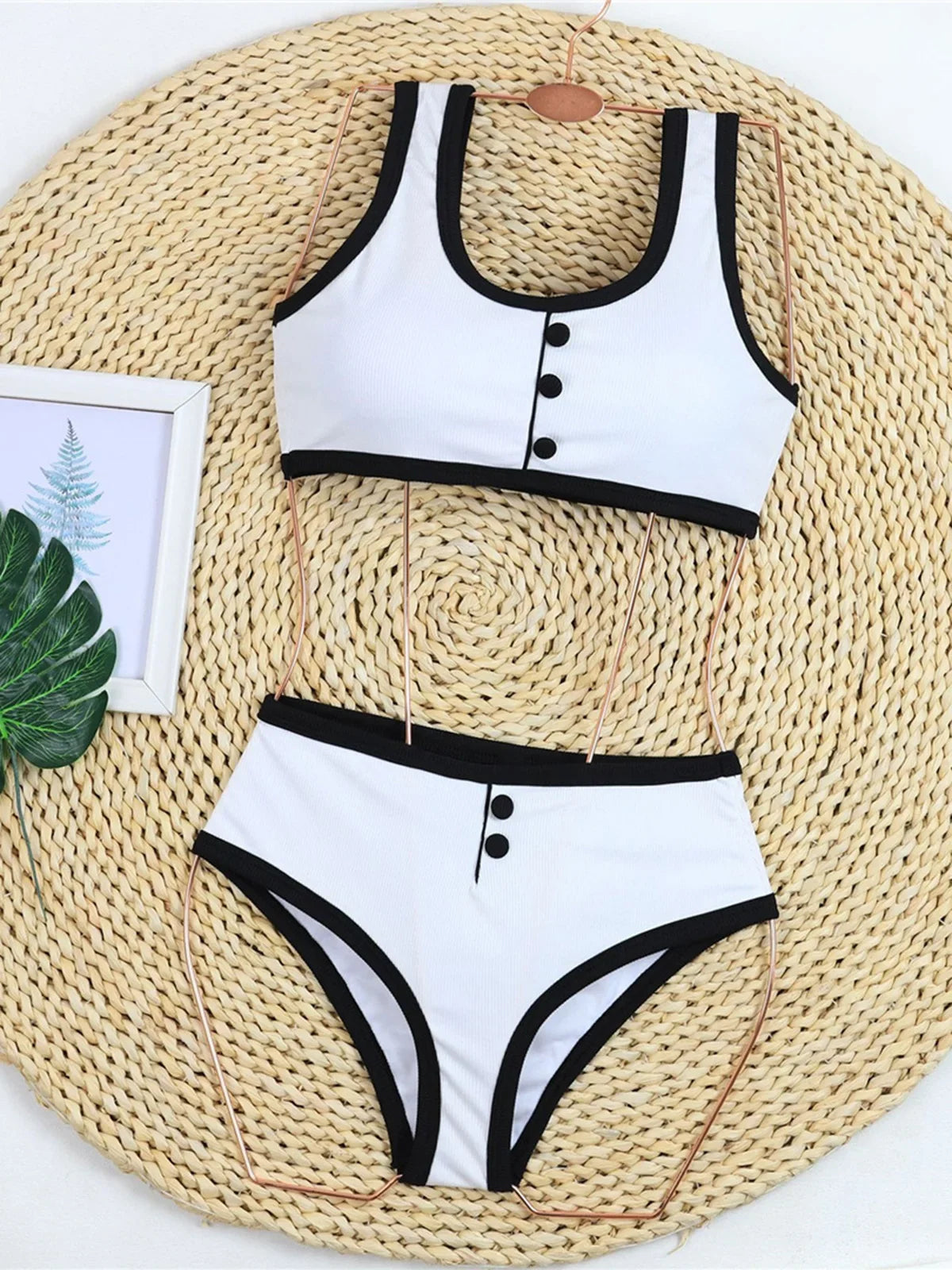 2026 New With Button Mid Waist Bikini Female Swimsuit Women Swimwear Two-Pieces Bikini Set Padded Bather Bathing Suit Swim V8315