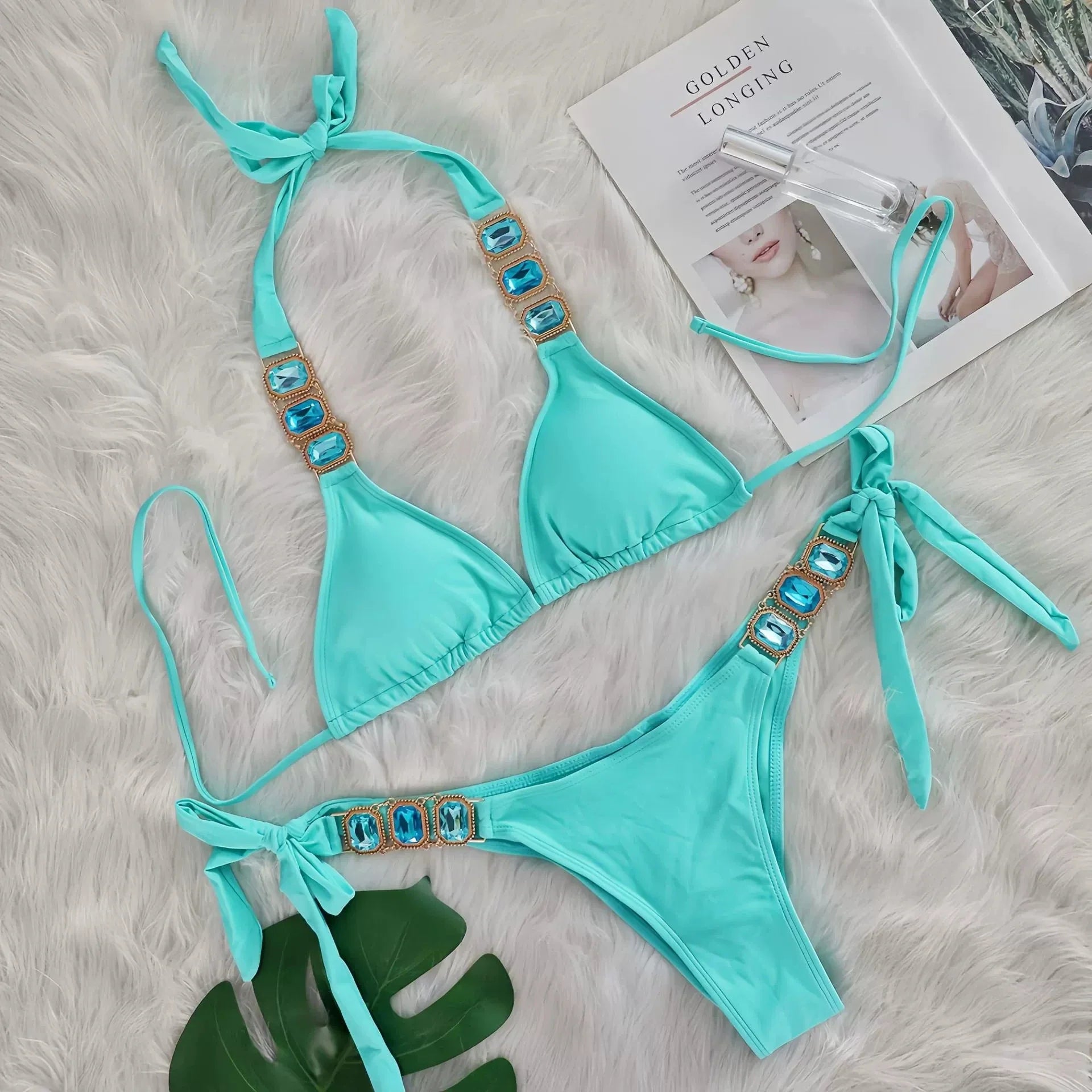 DEKA Brazilian Chain Bikini Set Women's Swimsuit Stylish Solid Thong Swimwear Diamond Separate Beachwear Bathing Suit