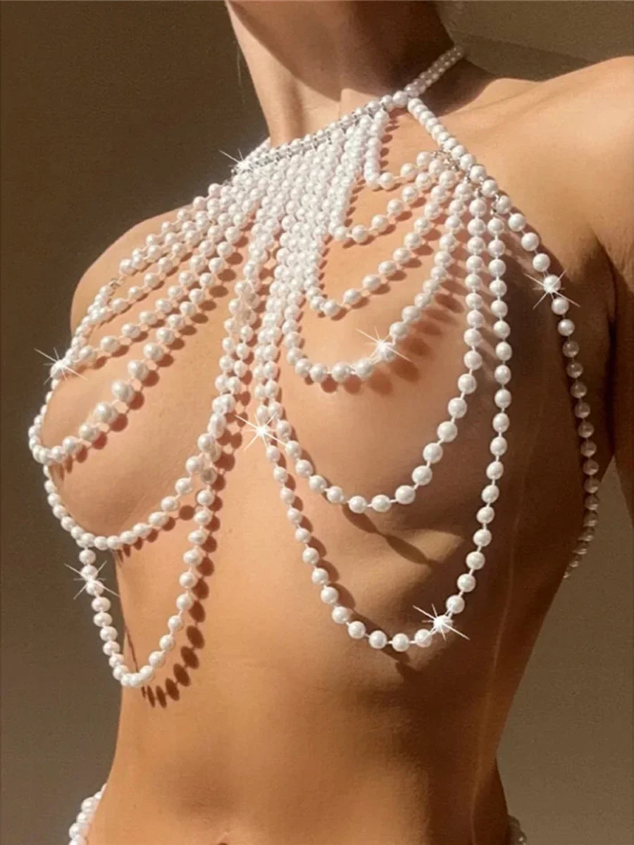 Luxury Pearls Chain Fringe Tassel Bikini Bottom Swim Brief Women Swimwear Female Bather Brazilian Tanga Panties Underwear