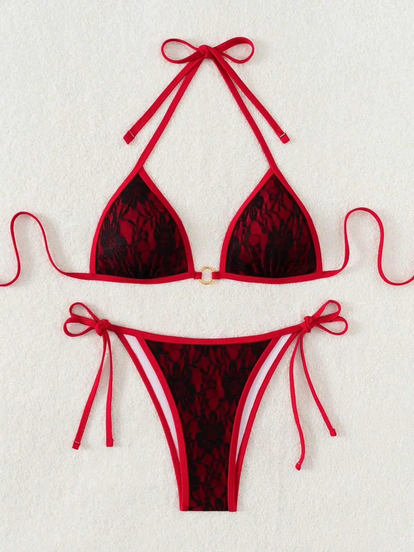 Embroidery Mesh Lace Halter Bikini Female Swimsuit Women Swimwear Two-pieces Bikini Set High Cut Bathing Suit Swim Beach Wear