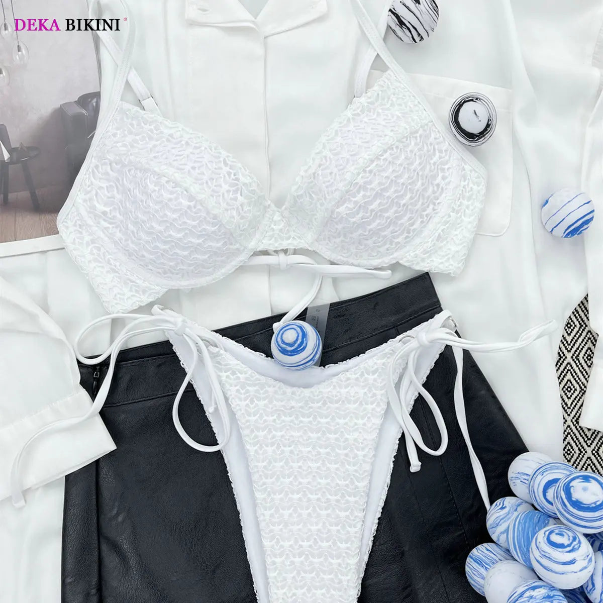 DEKA Women Swimwear Underwire Push Up Bikini Set Summer Fashion Lace Bandage Bra+Briefs Match Bathing Suit Holiday Beachwear