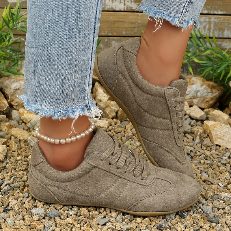 Comfortable Soft Sole Sneakers Women Plus Size 42 Faux Suede Lace Up Casual Shoes Woman 2026 Autumn Non Slip Sport Flats Female