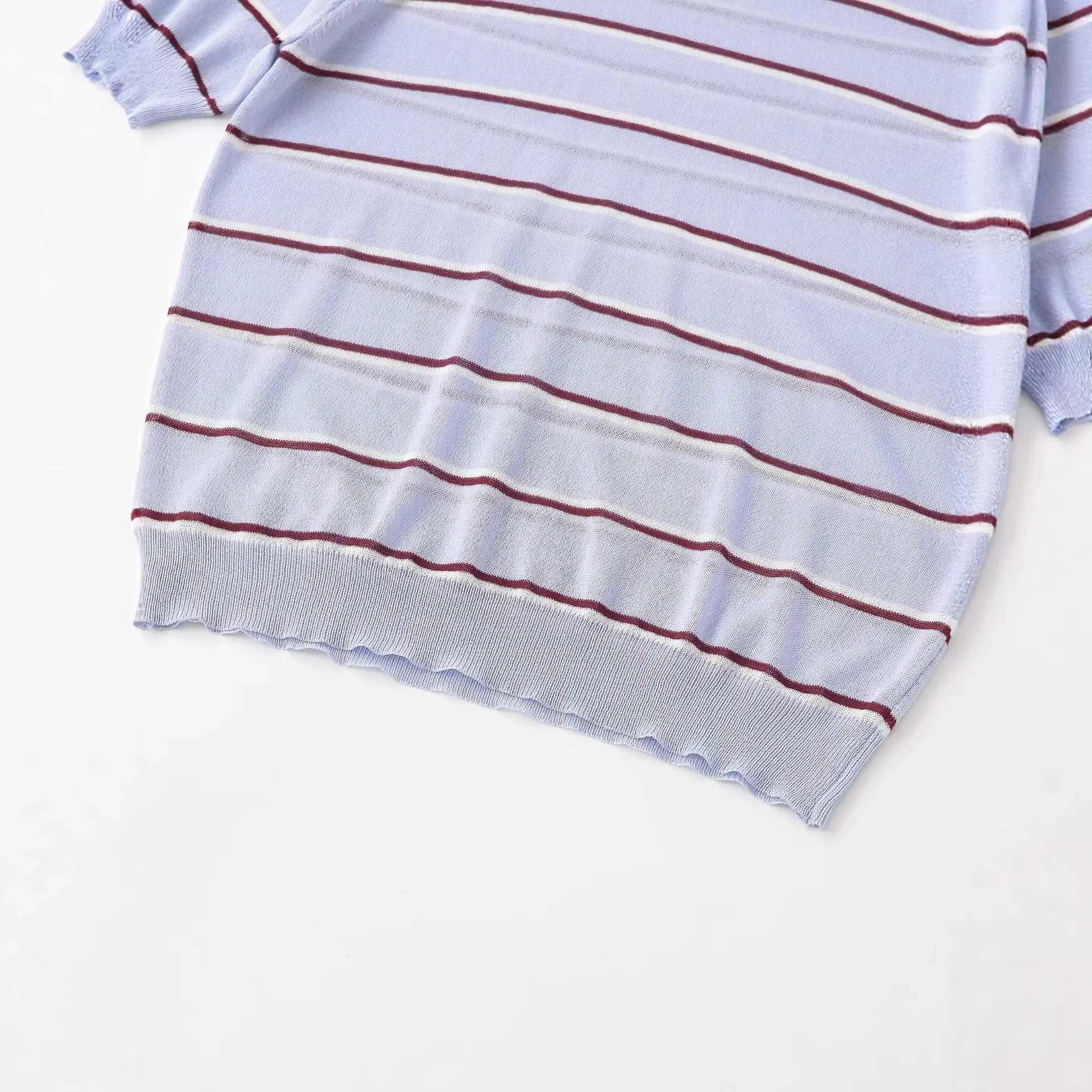 Fashion Short-sleeve Round-neck Striped Knit Top Light Blue With Knit Top Casual Sleeve Crew Neck For Women Daily Wear 0NSB