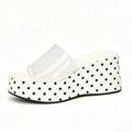 Transparent PVC Wedge Slide Mules Shoes Women Vintage Slip On Platform 7.5CM High Heel Leopard Print Polka Dot Summer Sandals