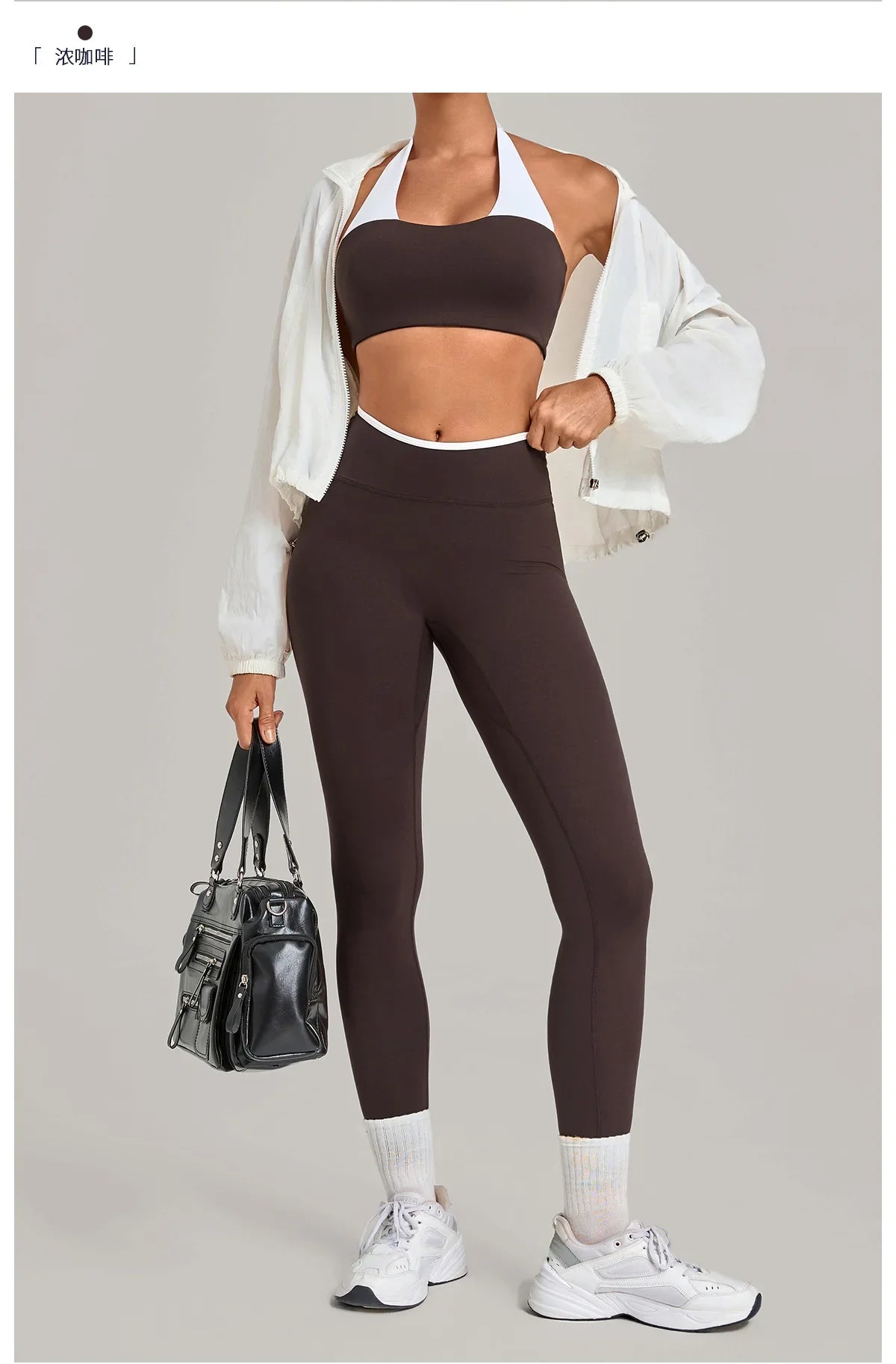 2 Pieces Color-block Yoga Sets Women  Hanging Neck Sports Bra High Waist Pants Built-in Pockets Outdoor Fitness Workout Suit