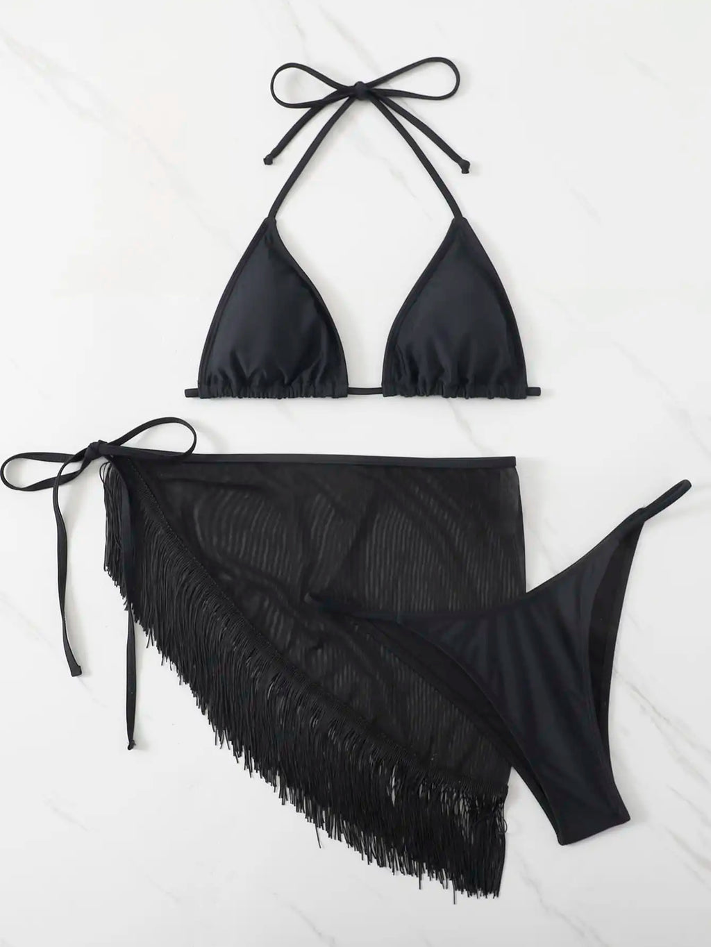 3 Pieces Triangle String Bikini 2026 Women & Tassel Beach Skirt Swimwear Female Sexy Swimsuit Beachwear Bathing Swimming Suit