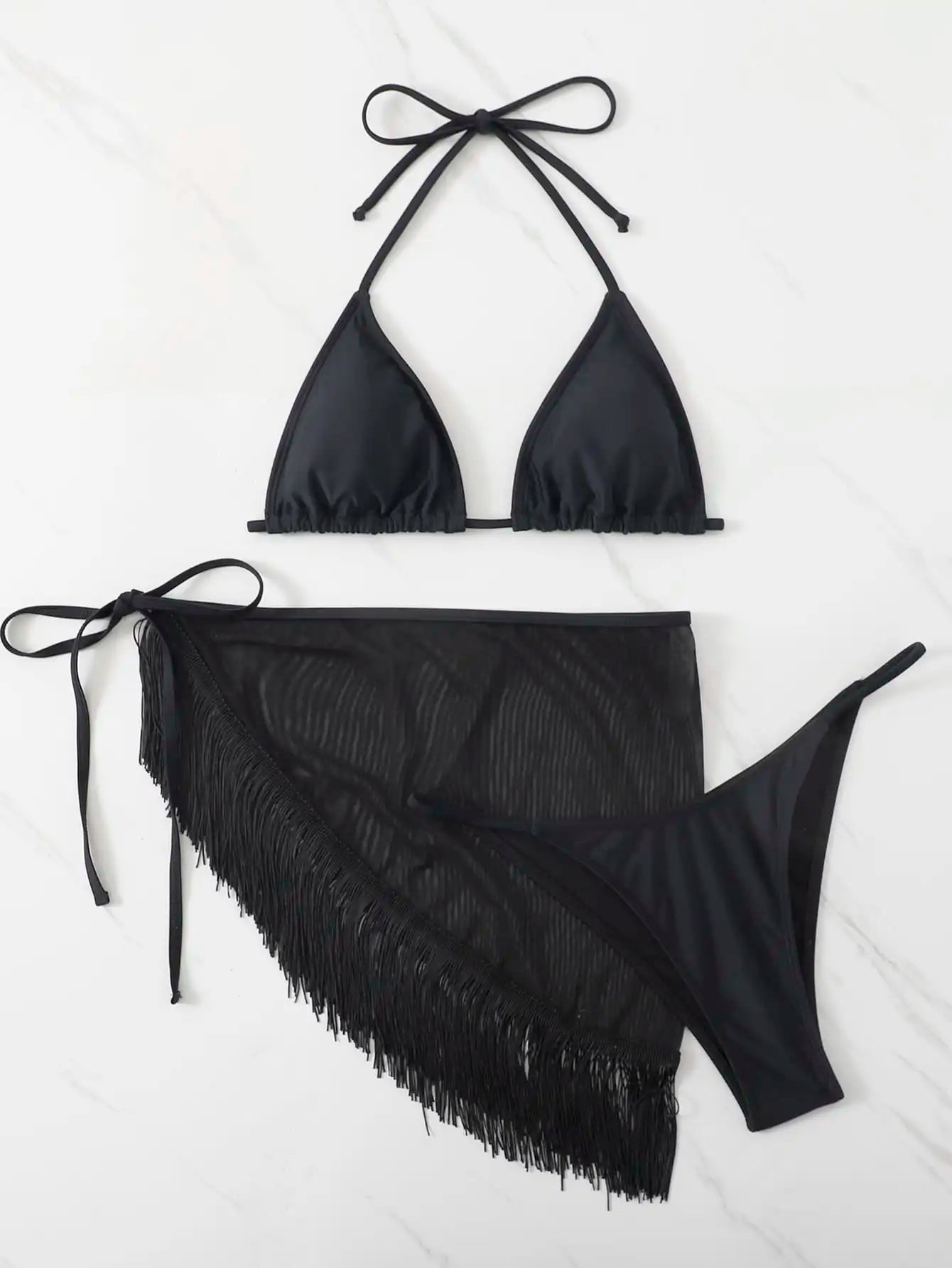3 Pieces Triangle String Bikini 2026 Women & Tassel Beach Skirt Swimwear Female Sexy Swimsuit Beachwear Bathing Swimming Suit