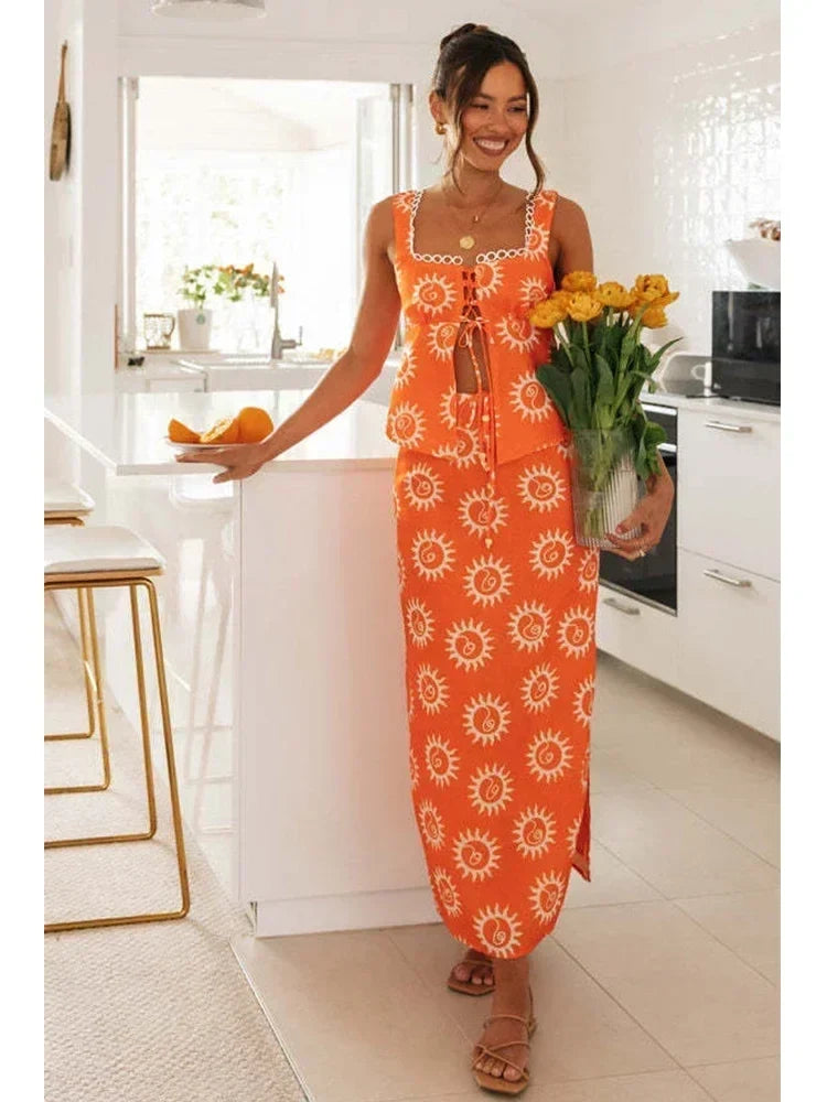 Foridol Top Skirt Dress Set Spring Summer Slit Maxi Long Dress Suit Matching Set Boho Beach Dress Vestidos Women Clothing 2025