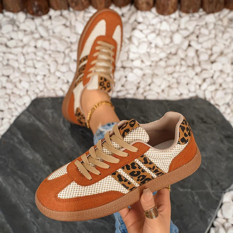 Leopard Stripe Lace Up Flats for Women Plus Size 42 Platform German Training Shoes Woman Non-Slip Thick Sole Sport Running Shoes