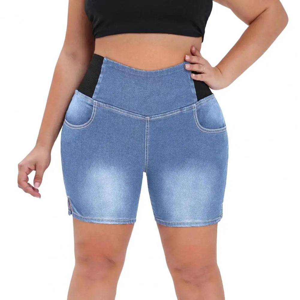Women's Jean Shorts Casual High Waist Pull-On Stretchy Skinny Shorts With Pockets Soft Fabric Butt Lifting Denim Bottoms