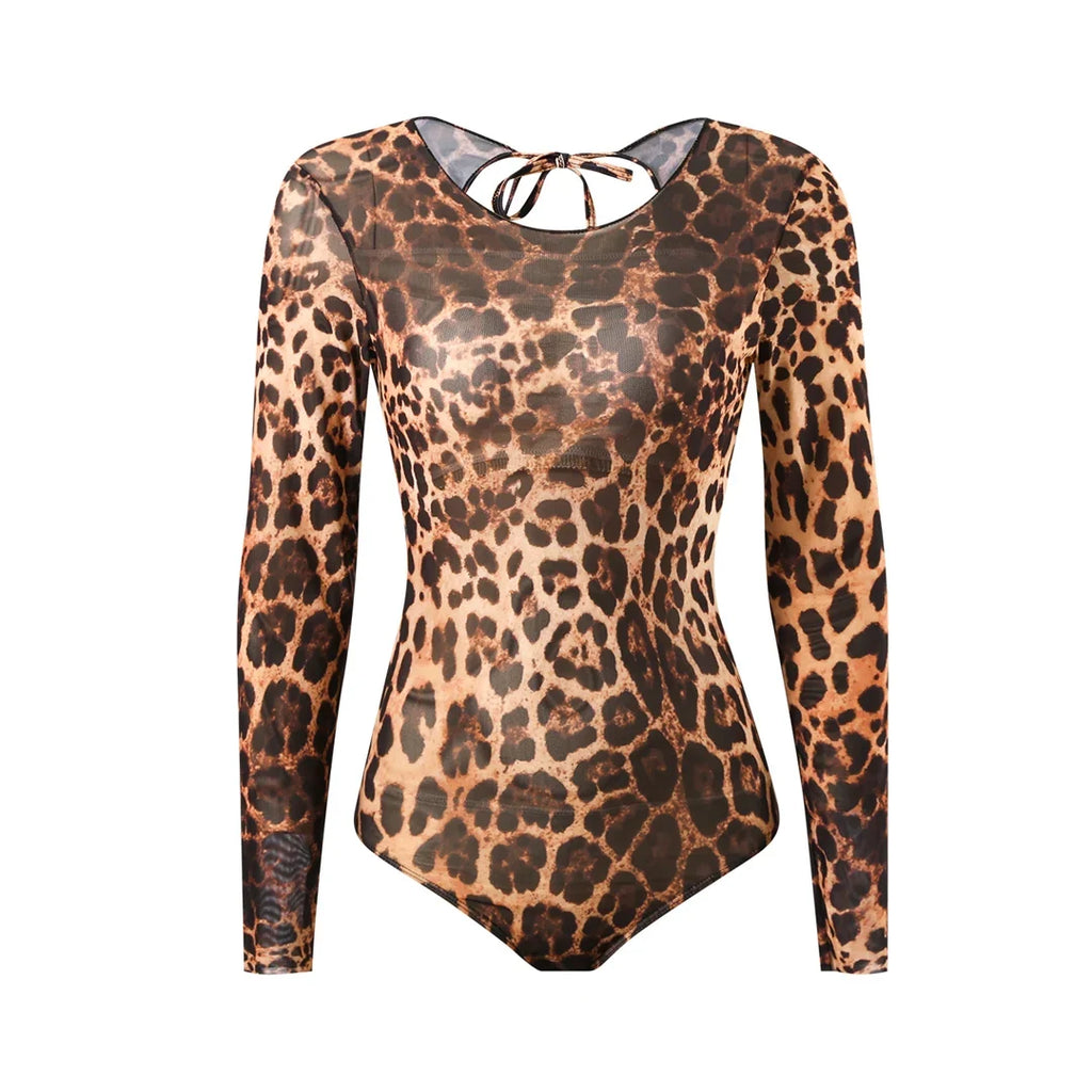 S - XXL 2026 With Pants Long Sleeve Leopard Women Swimwear One Piece Swimsuit Female High Leg Cut Bather Bathing Suit Swim V7349