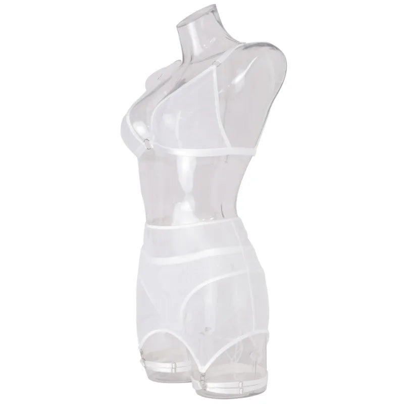 Toucheart Sexy Lingerie for Women Solid Color Mesh See-through Women's Plunge Underwear Suit Sexy Garters Lingerie 4-piece Set